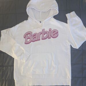 Women’s BARBIE Fleece Hoodie White/Pink Kangaroo Pocket XS